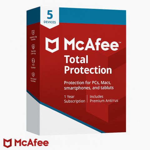 McAfee Total Protection 2025 – 5 Dispositivos | Licença de 1 ano | Entrega instantânea de e-mails